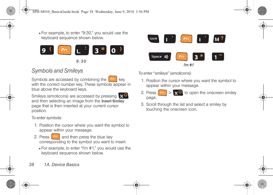 Symbols and smileys | Samsung SPH-M810HAASPR User Manual | Page 50 / 157