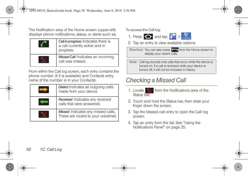 Checking a missed call | Samsung SPH-M810HAASPR User Manual | Page 62 / 157