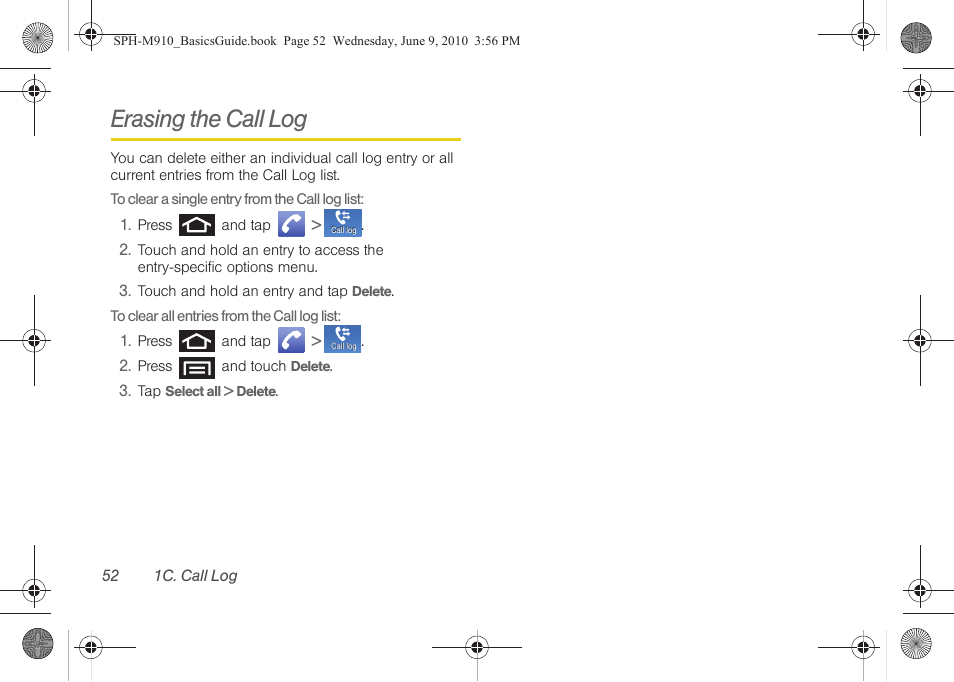 Erasing the call log | Samsung SPH-M810HAASPR User Manual | Page 64 / 157