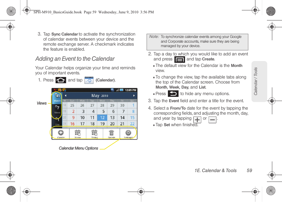 Adding an event to the calendar | Samsung SPH-M810HAASPR User Manual | Page 71 / 157