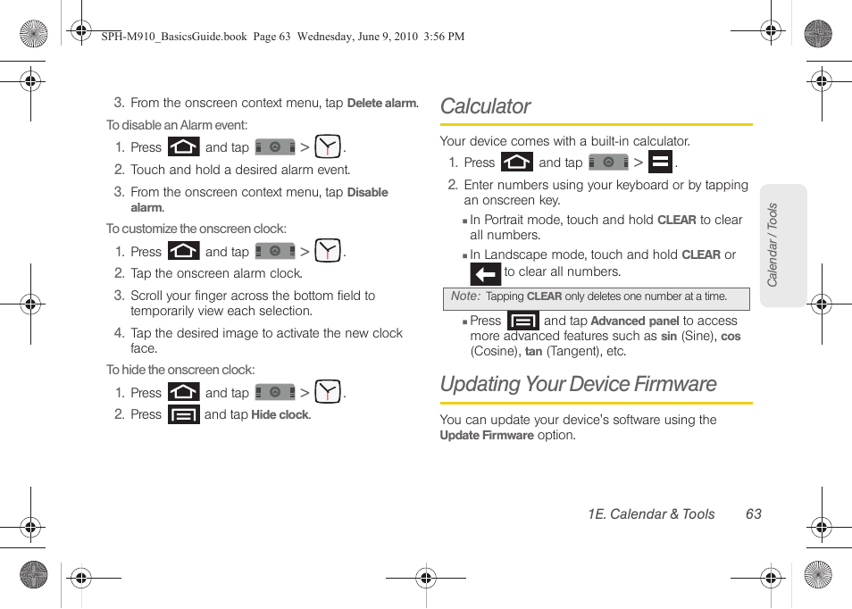 Calculator, Updating your device firmware | Samsung SPH-M810HAASPR User Manual | Page 75 / 157