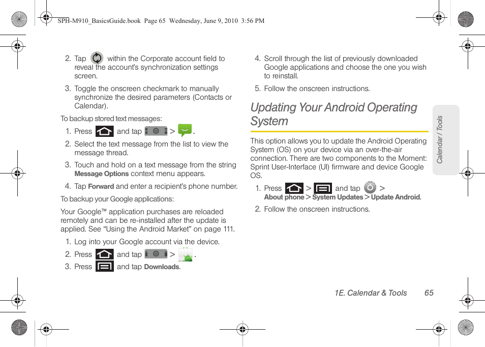 Updating your android operating system | Samsung SPH-M810HAASPR User Manual | Page 77 / 157