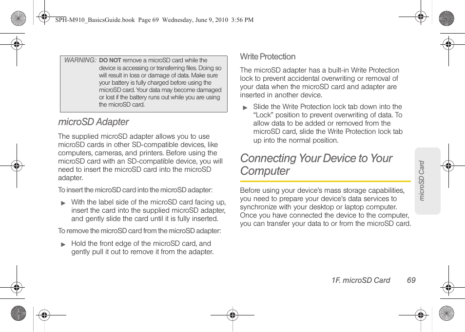 Microsd adapter, Connecting your device to your computer | Samsung SPH-M810HAASPR User Manual | Page 81 / 157