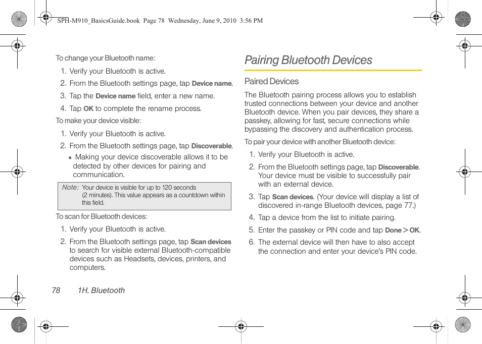 Pairing bluetooth devices | Samsung SPH-M810HAASPR User Manual | Page 90 / 157