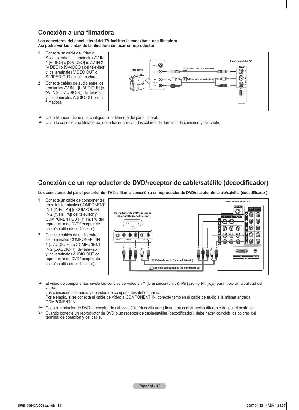 Conexión a una filmadora | Samsung HLT7288WX-XAA User Manual | Page 198 / 276