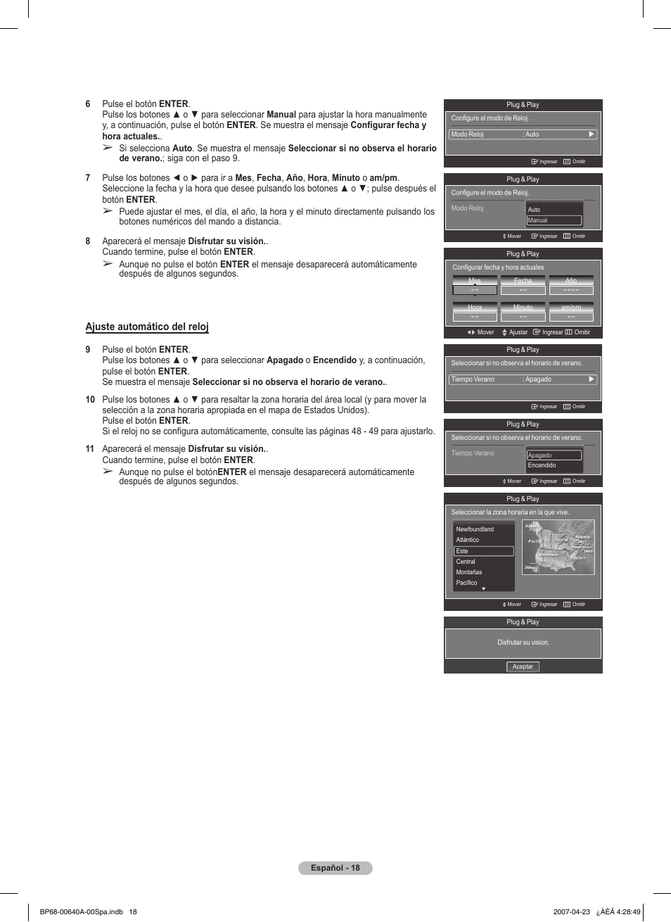 Ajuste automático del reloj | Samsung HLT7288WX-XAA User Manual | Page 203 / 276