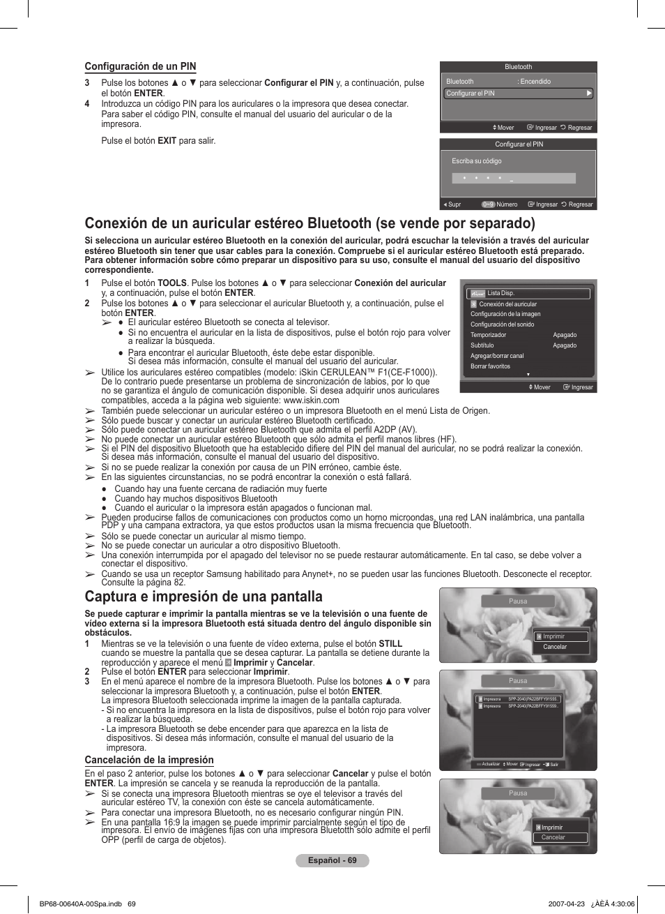 Captura e impresión de una pantalla | Samsung HLT7288WX-XAA User Manual | Page 254 / 276