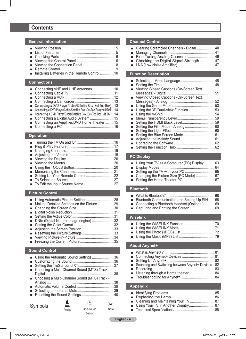 Samsung HLT7288WX-XAA User Manual | Page 4 / 276