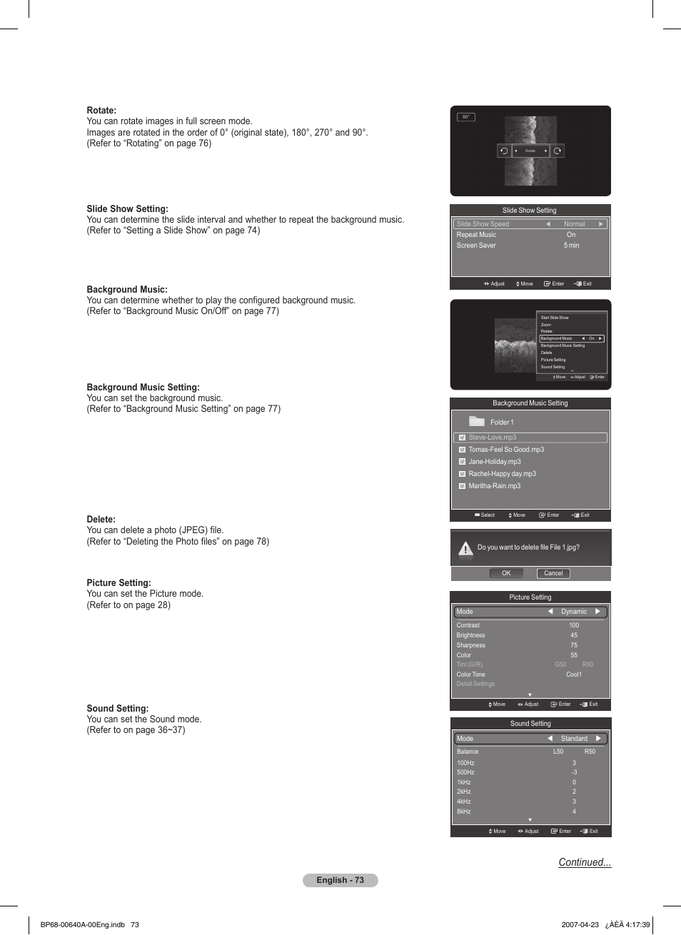 Continued | Samsung HLT7288WX-XAA User Manual | Page 73 / 276