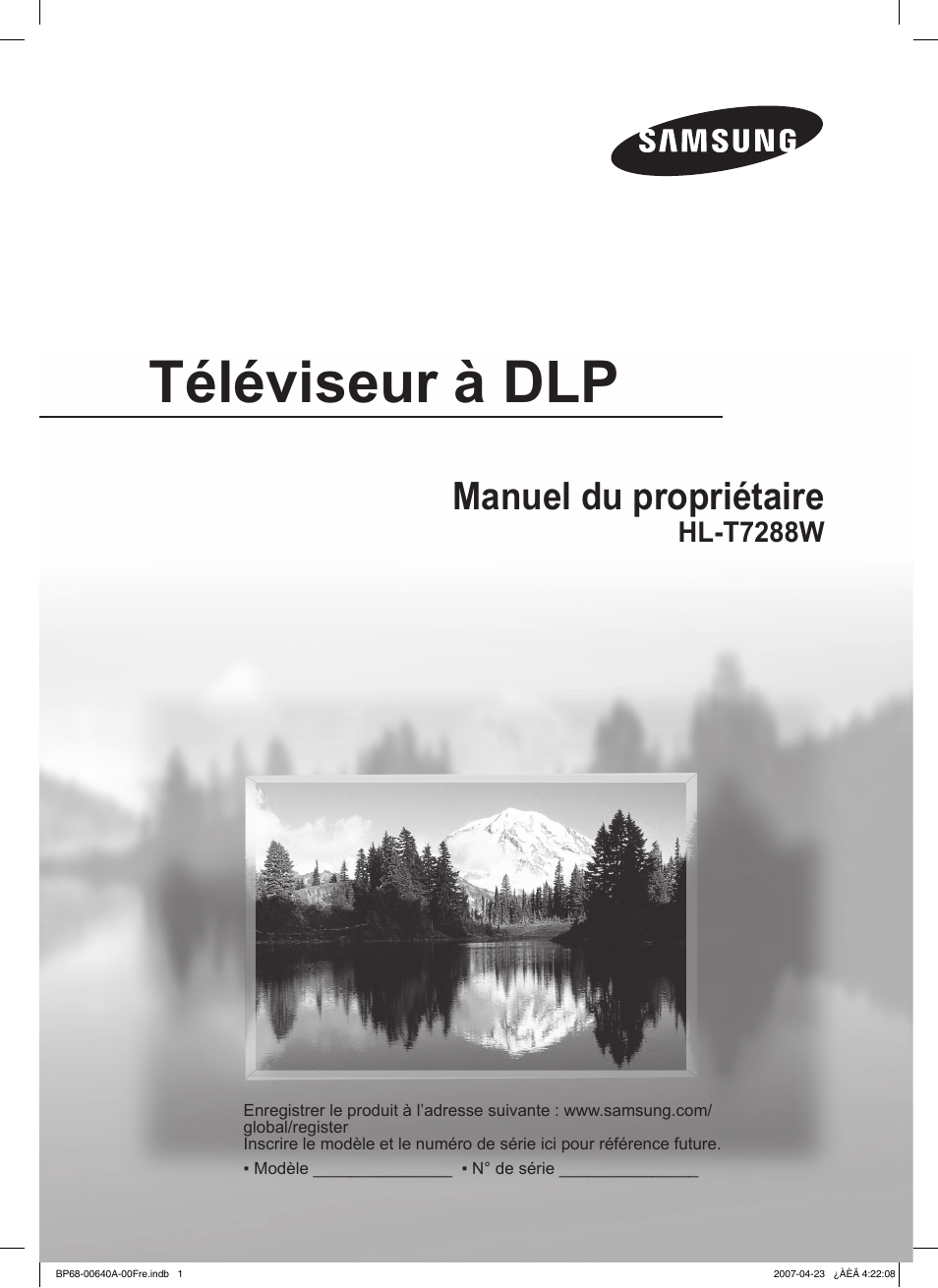 Téléviseur à dlp, Manuel du propriétaire, Hl-t7288w | Samsung HLT7288WX-XAA User Manual | Page 96 / 276