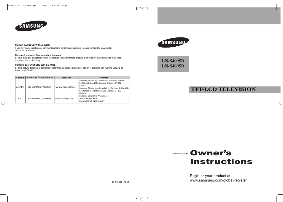 Samsung LNS4695DX-XAA User Manual | 275 pages
