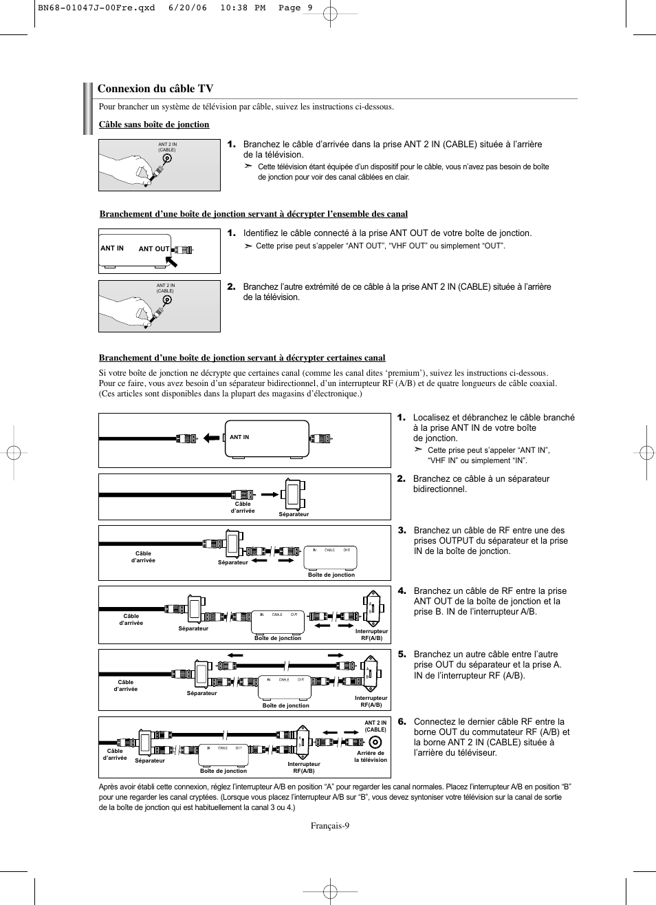 Connexion du câble tv | Samsung LNS4695DX-XAA User Manual | Page 102 / 275