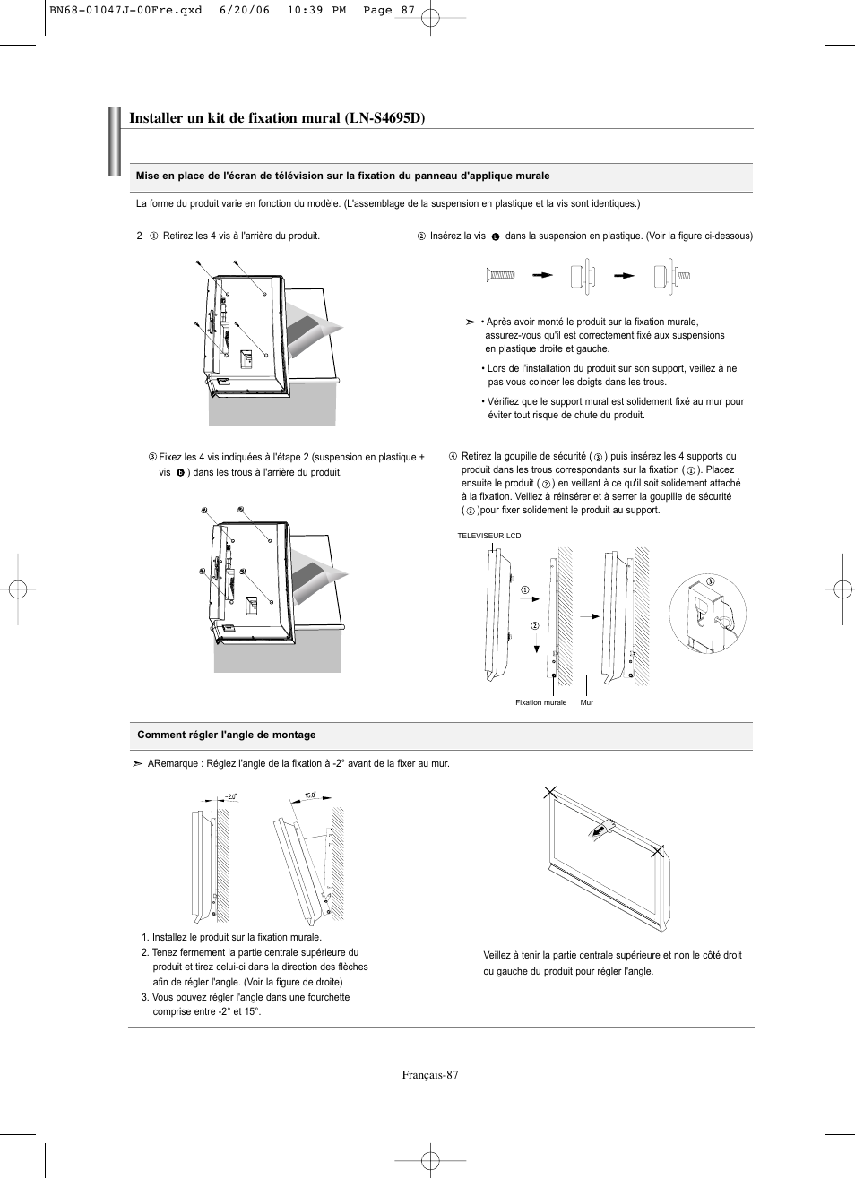 Installer un kit de fixation mural (ln-s4695d) | Samsung LNS4695DX-XAA User Manual | Page 180 / 275