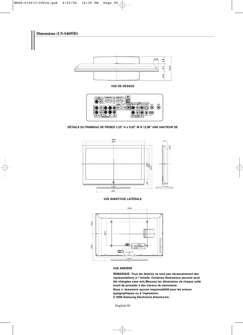 Dimensions (ln-s4695d) | Samsung LNS4695DX-XAA User Manual | Page 183 / 275