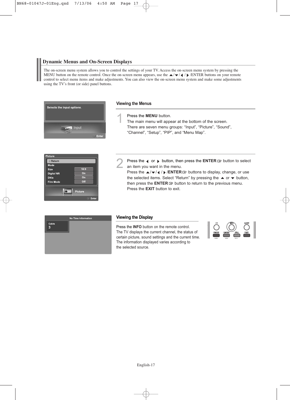 Dynamic menus and on-screen displays | Samsung LNS4695DX-XAA User Manual | Page 19 / 275
