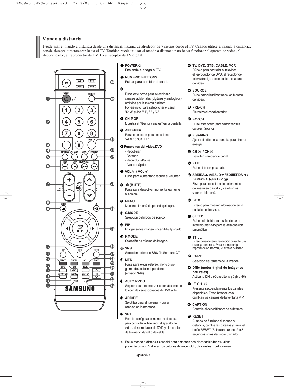 Mando a distancia | Samsung LNS4695DX-XAA User Manual | Page 191 / 275