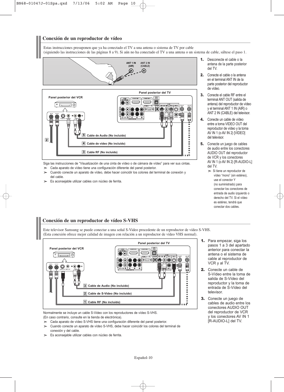 Conexión de un reproductor de vídeo, Conexión de un reproductor de vídeo s-vhs | Samsung LNS4695DX-XAA User Manual | Page 194 / 275