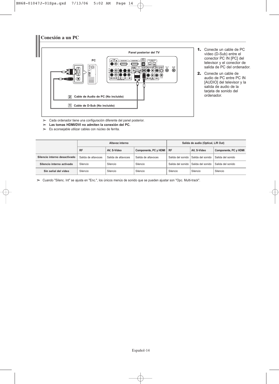 Conexión a un pc | Samsung LNS4695DX-XAA User Manual | Page 198 / 275