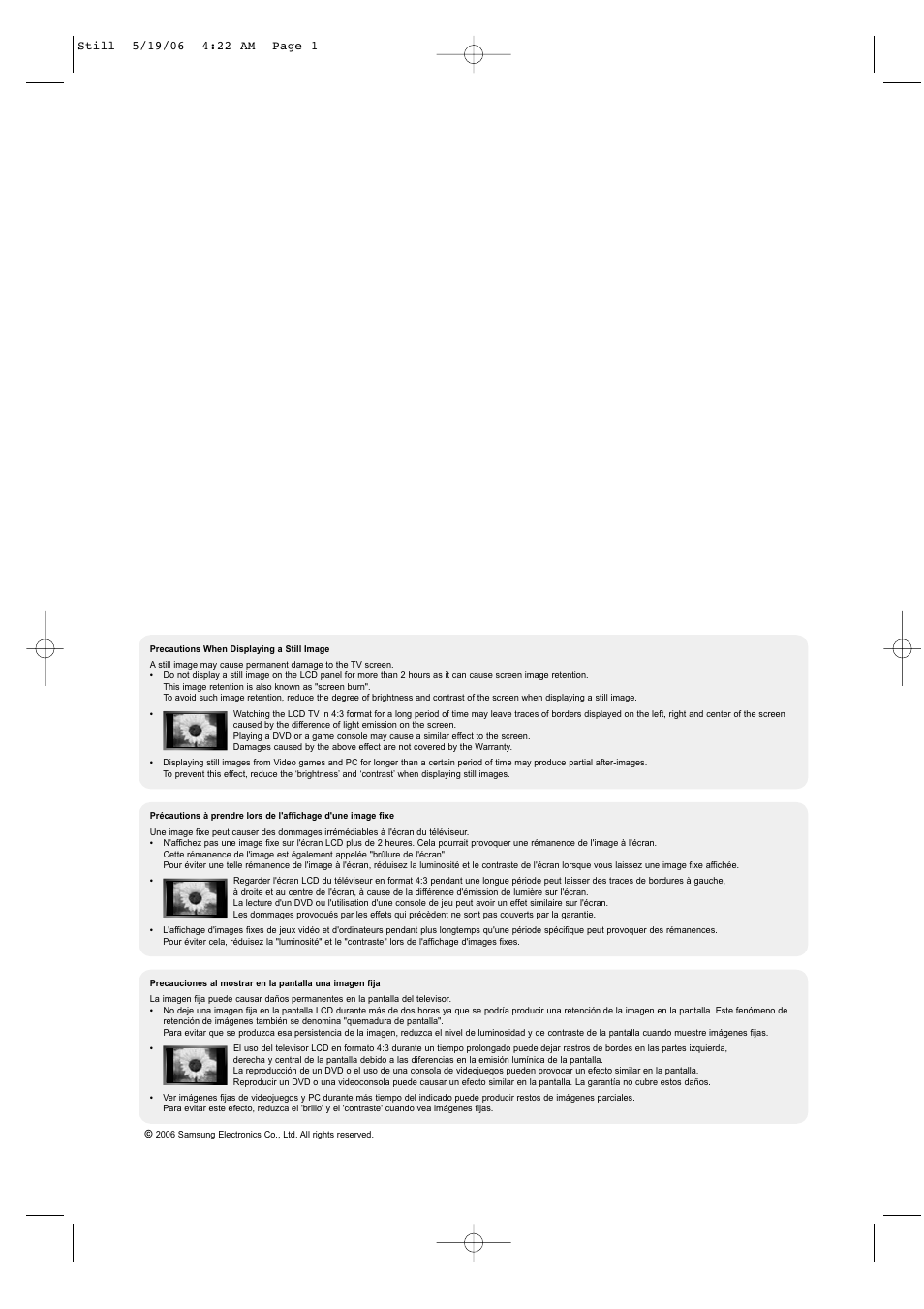 Precautions when displaying a still image | Samsung LNS4695DX-XAA User Manual | Page 2 / 275