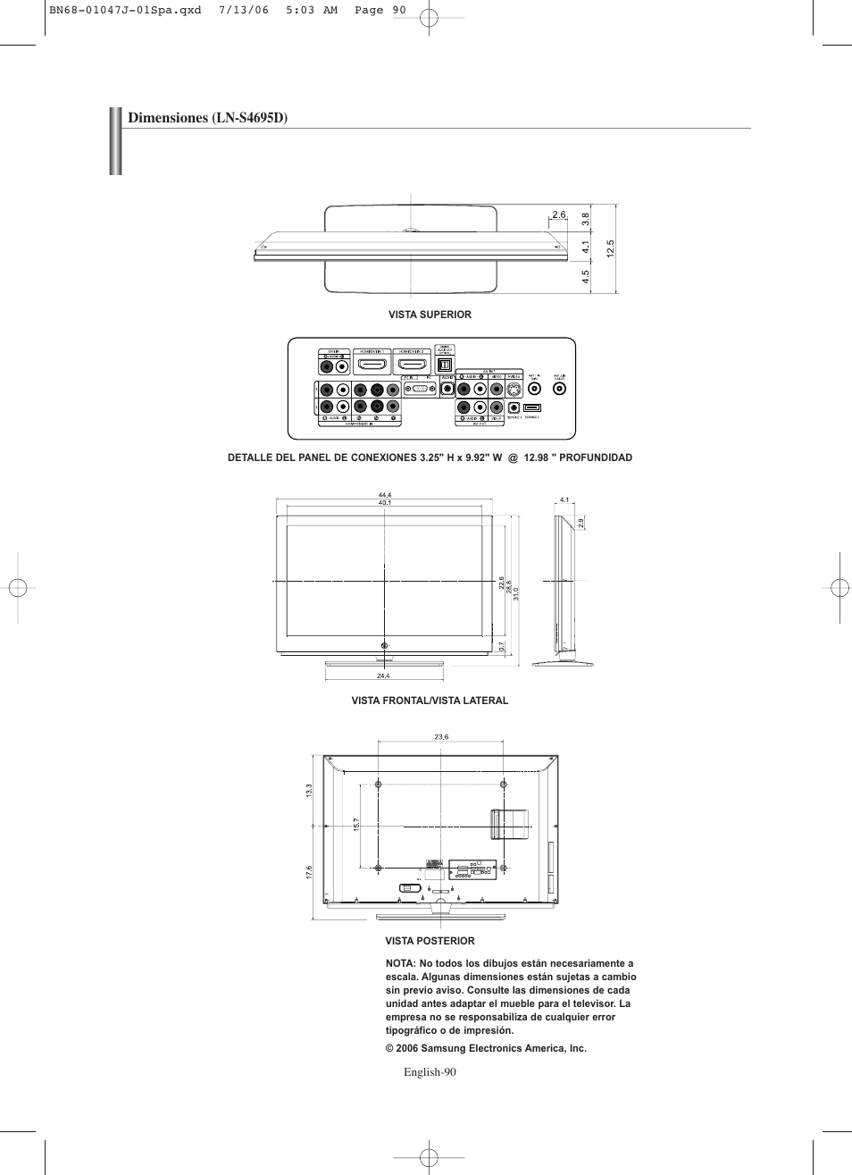 Dimensiones (ln-s4695d) | Samsung LNS4695DX-XAA User Manual | Page 274 / 275