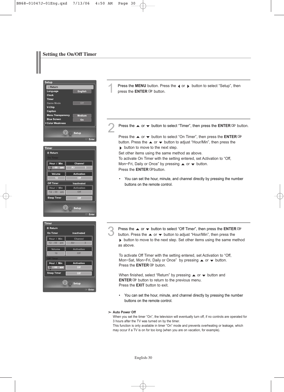 Setting the on/off timer | Samsung LNS4695DX-XAA User Manual | Page 32 / 275