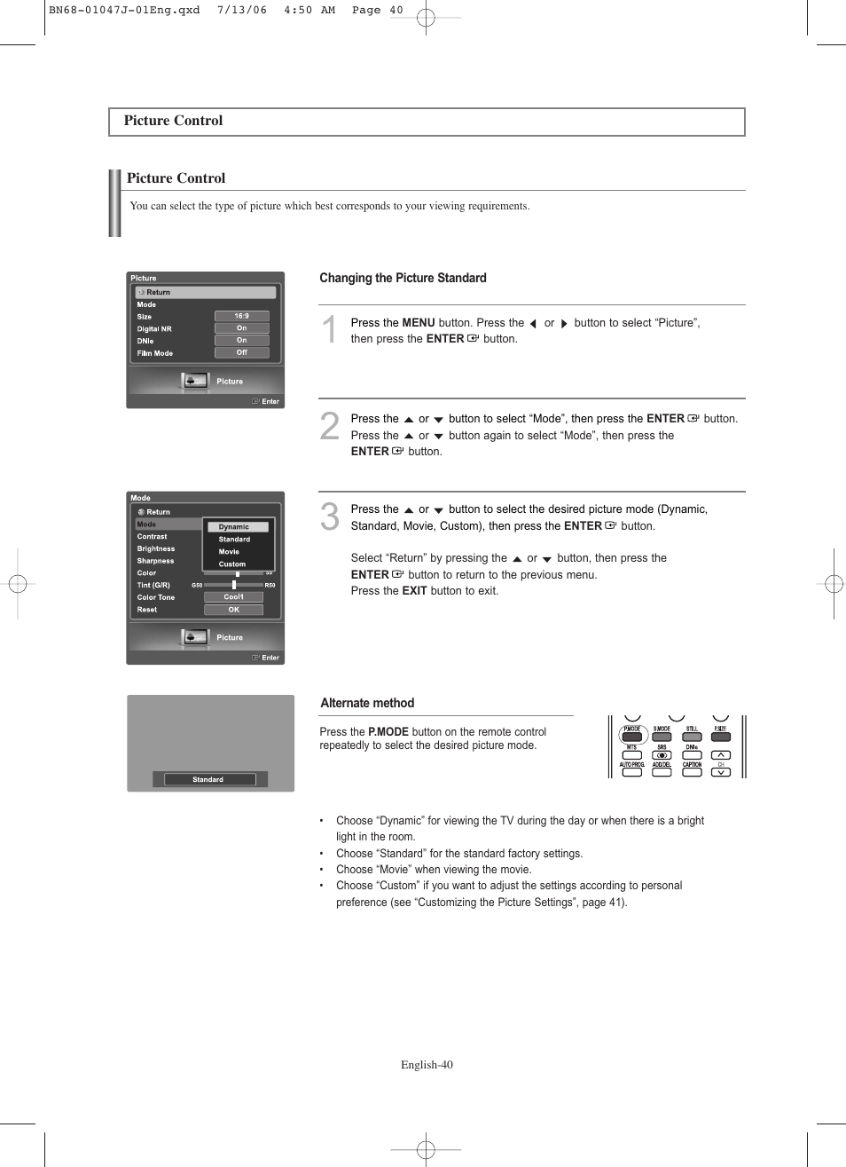 Picture control | Samsung LNS4695DX-XAA User Manual | Page 42 / 275