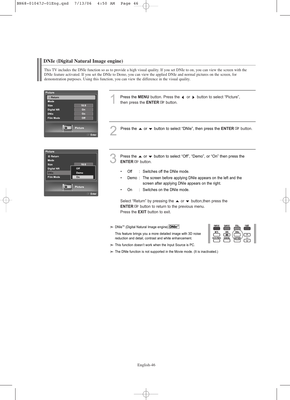 Dnie (digital natural image engine) | Samsung LNS4695DX-XAA User Manual | Page 48 / 275