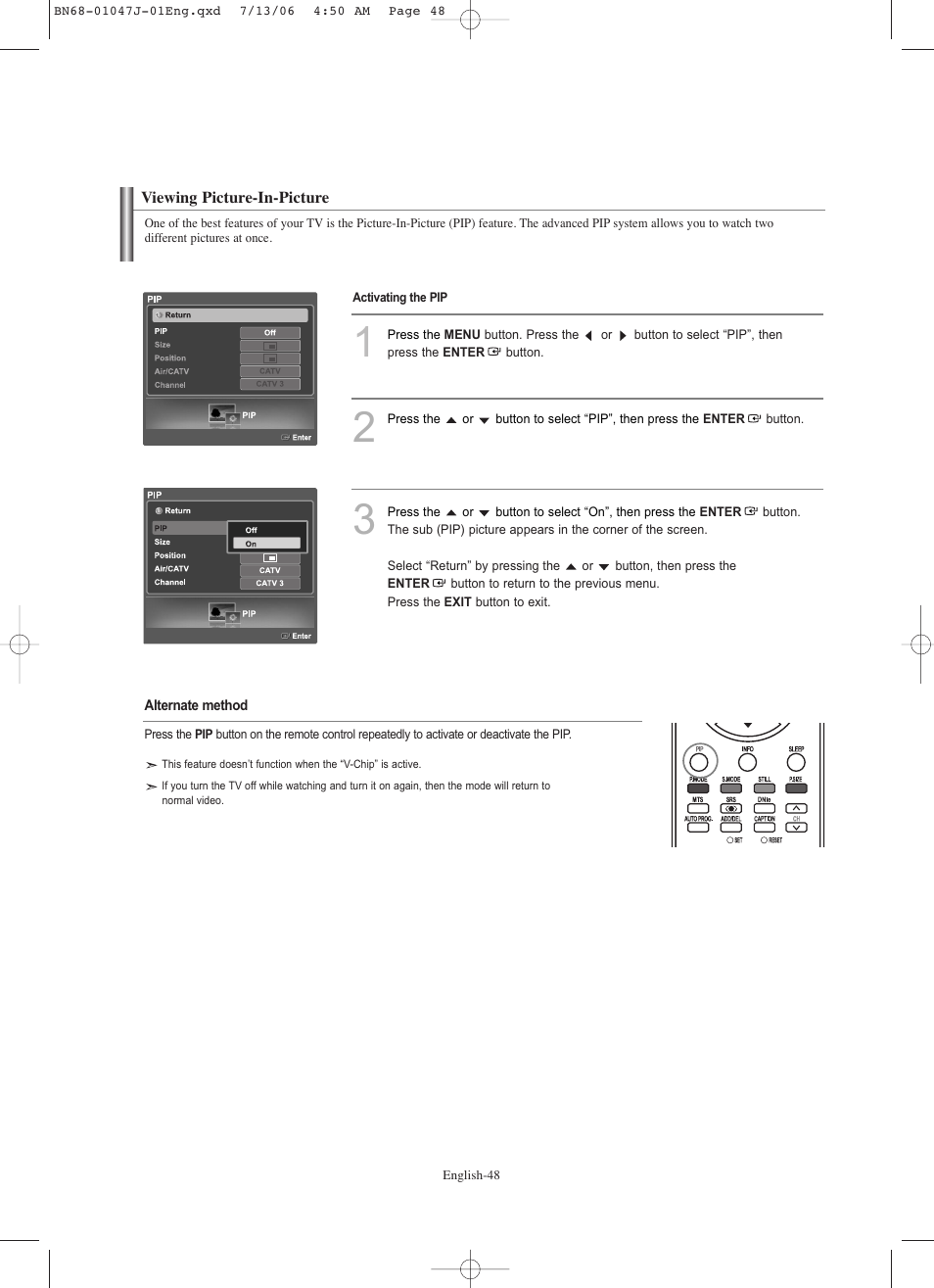 Viewing picture-in-picture | Samsung LNS4695DX-XAA User Manual | Page 50 / 275