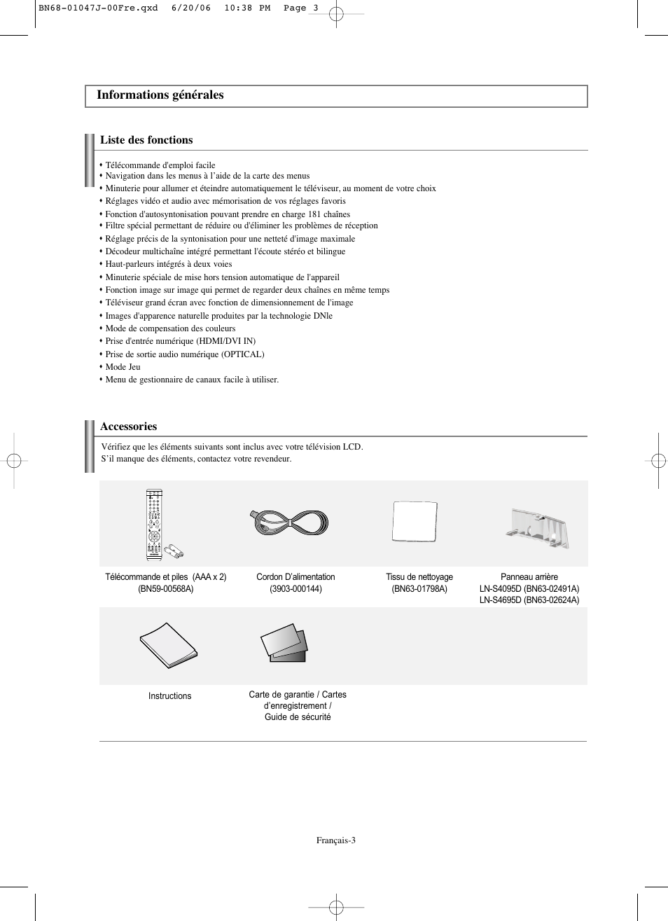 Informations générales | Samsung LNS4695DX-XAA User Manual | Page 96 / 275