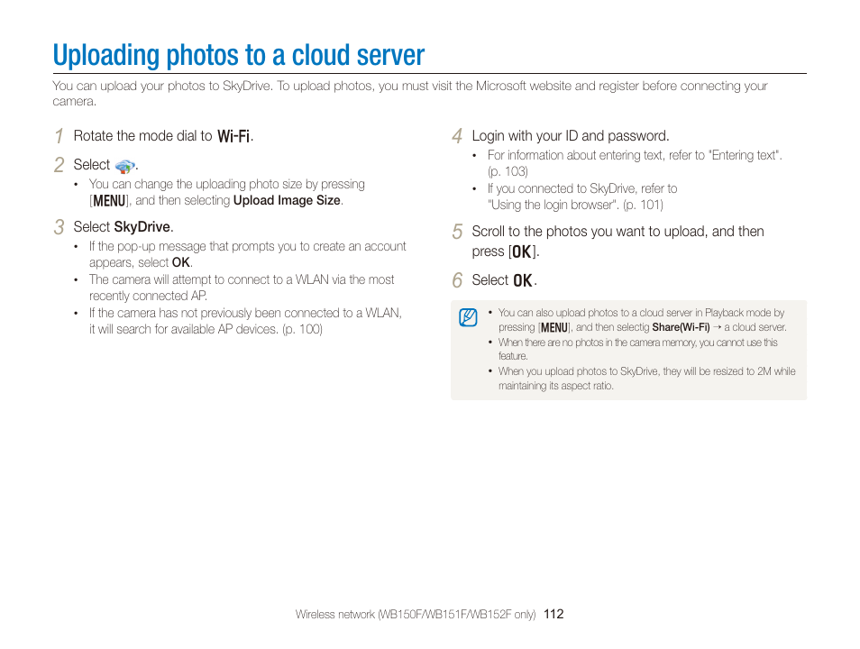 Uploading photos to a cloud server | Samsung EC-WB150FBPBUS User Manual | Page 113 / 160