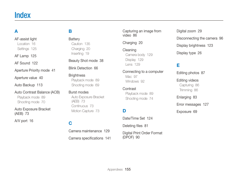 Index | Samsung EC-WB150FBPBUS User Manual | Page 156 / 160