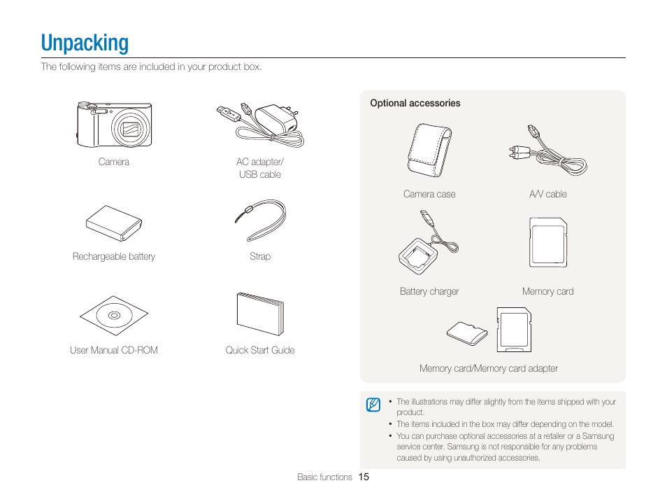 Unpacking | Samsung EC-WB150FBPBUS User Manual | Page 16 / 160