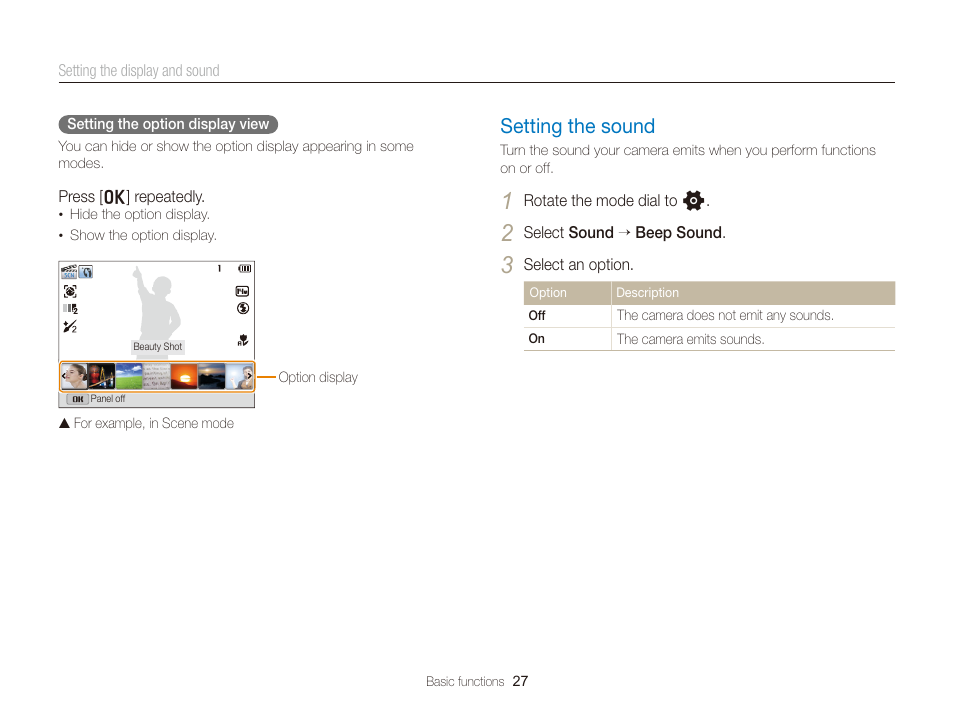 Setting the sound, Setting the sound ………………………… 27 | Samsung EC-WB150FBPBUS User Manual | Page 28 / 160