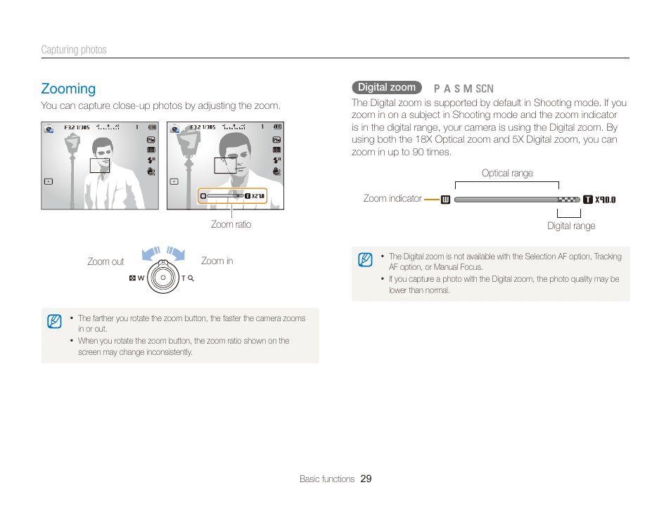 Zooming, Zooming ………………………………… 29 | Samsung EC-WB150FBPBUS User Manual | Page 30 / 160