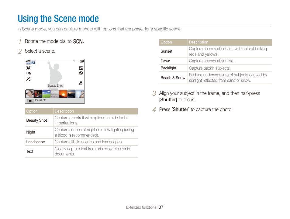 Using the scene mode, Mode. (p. 37) | Samsung EC-WB150FBPBUS User Manual | Page 38 / 160