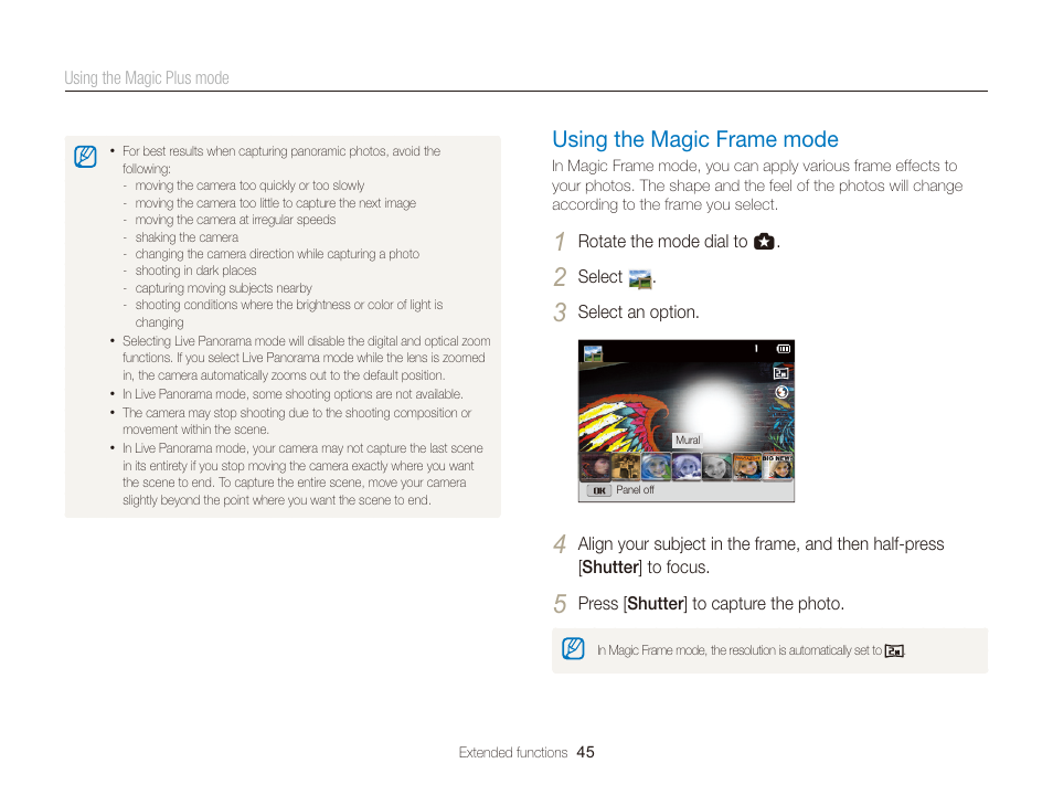 Using the magic frame mode, Using the magic frame mode …………… 45 | Samsung EC-WB150FBPBUS User Manual | Page 46 / 160