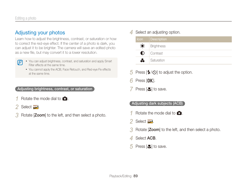 Adjusting your photos, Adjusting your photos …………………… 89 | Samsung EC-WB150FBPBUS User Manual | Page 90 / 160