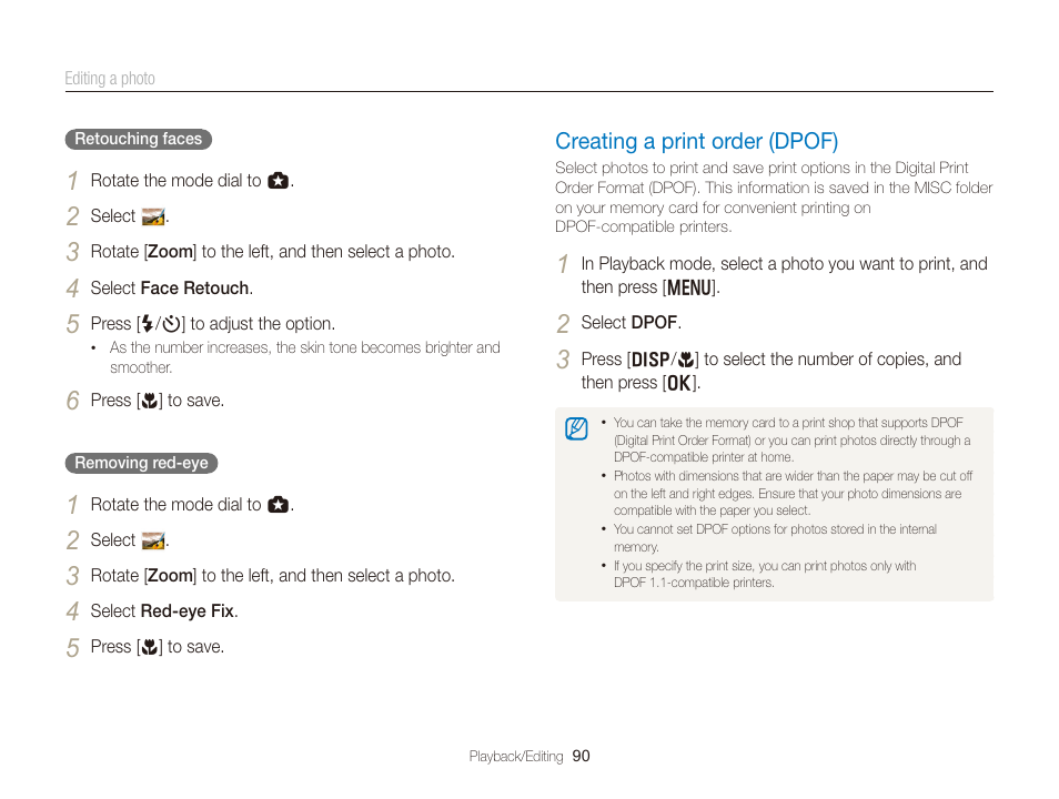 Creating a print order (dpof), In the edit menu. (p. 90), Creating a print order (dpof) …………… 90 | Samsung EC-WB150FBPBUS User Manual | Page 91 / 160