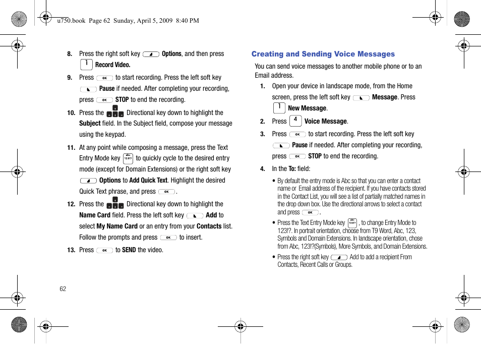 Creating and sending voice messages | Samsung SCH-U750HAAVZW User Manual | Page 66 / 178