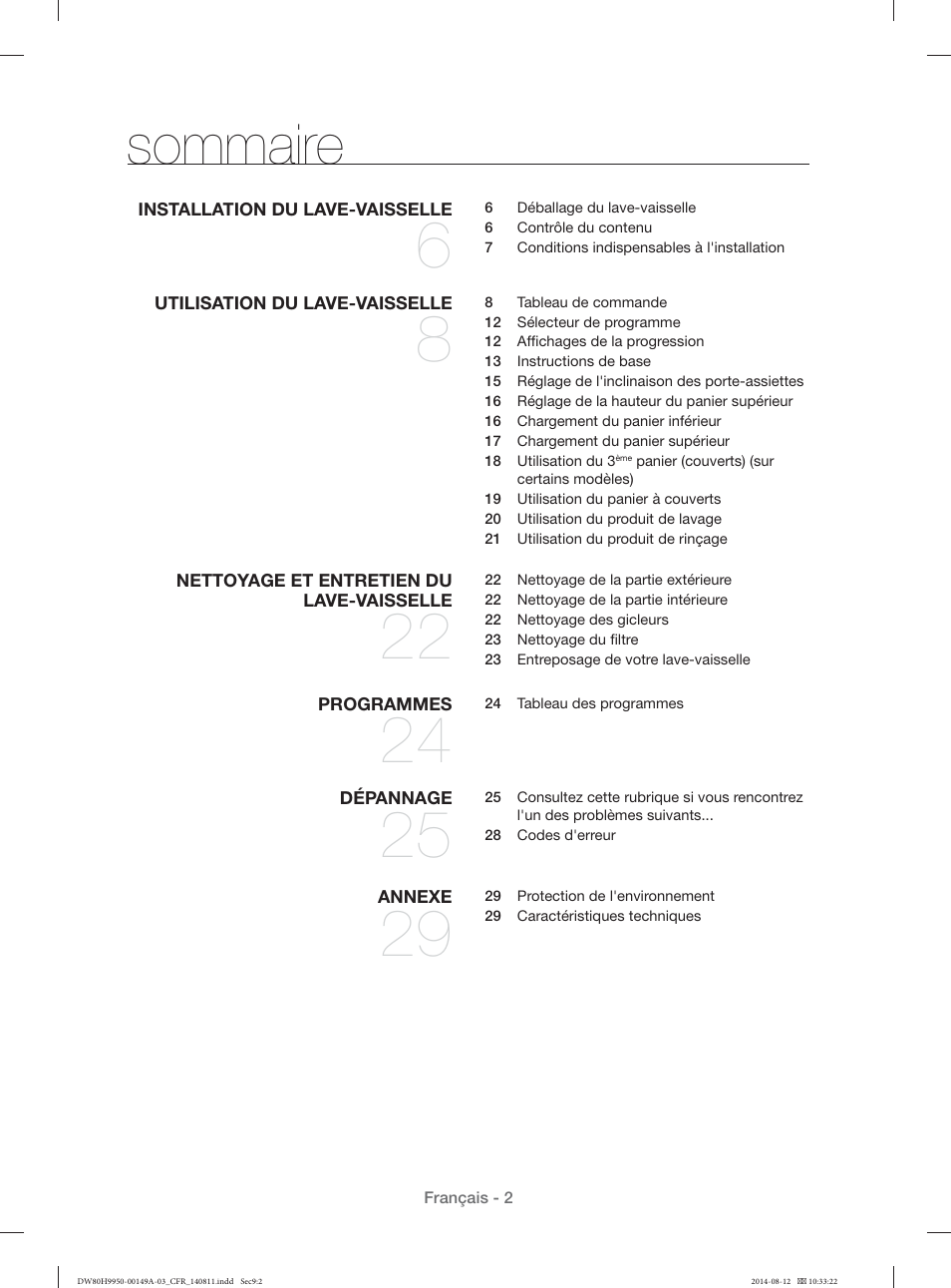 Sommaire | Samsung DW80H9970US-AA User Manual | Page 34 / 96