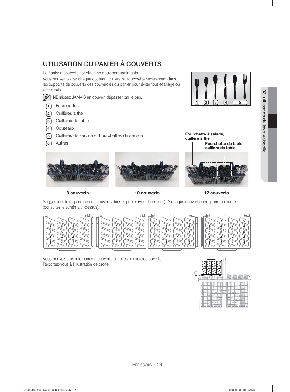 Utilisation du panier à couverts | Samsung DW80H9970US-AA User Manual | Page 51 / 96