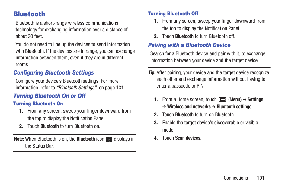 Bluetooth, H. for more, For more information, refer to “bluetooth” on | Samsung YP-GS1CB-XAA User Manual | Page 105 / 211