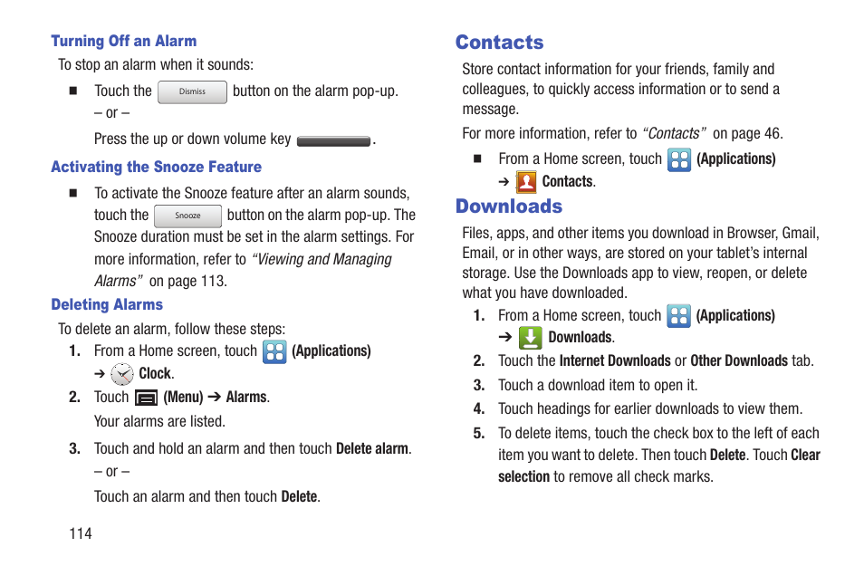 Contacts, Downloads, Contacts downloads | Samsung YP-GS1CB-XAA User Manual | Page 118 / 211