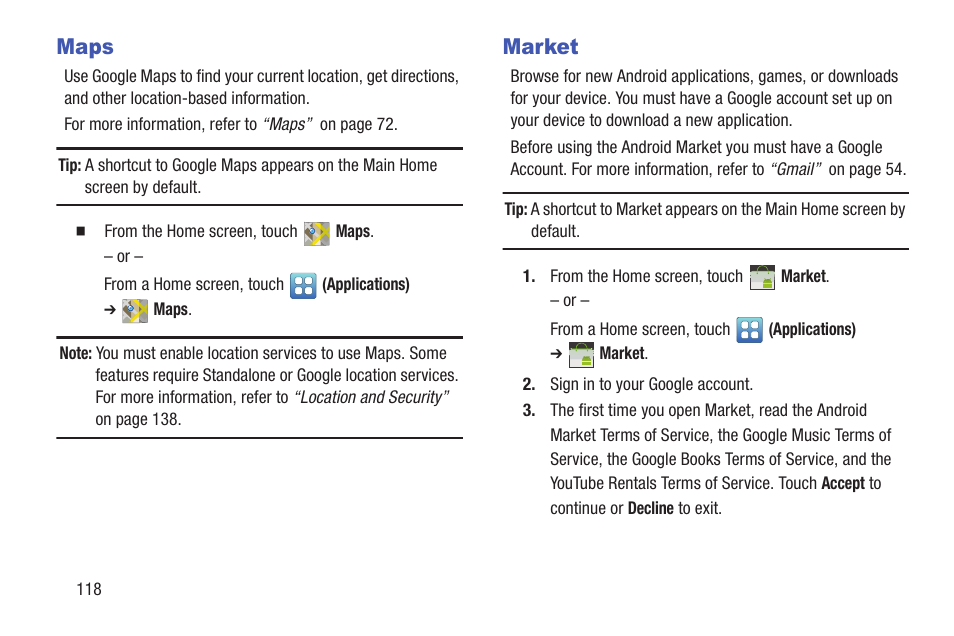 Maps, Market, Maps market | Samsung YP-GS1CB-XAA User Manual | Page 122 / 211