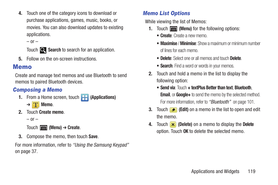 Memo | Samsung YP-GS1CB-XAA User Manual | Page 123 / 211
