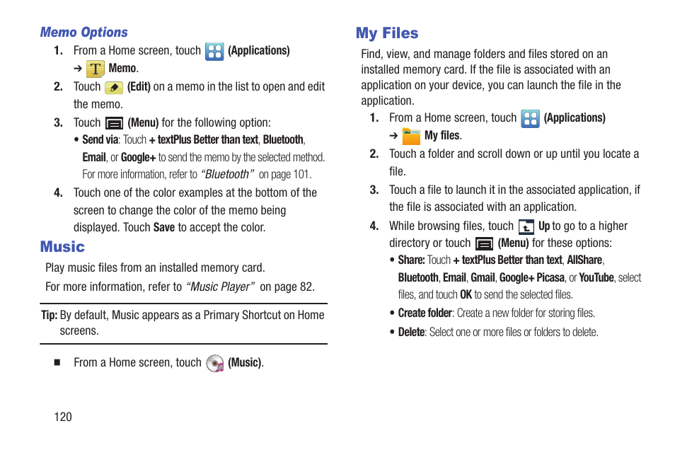 Music, My files, Music my files | Samsung YP-GS1CB-XAA User Manual | Page 124 / 211
