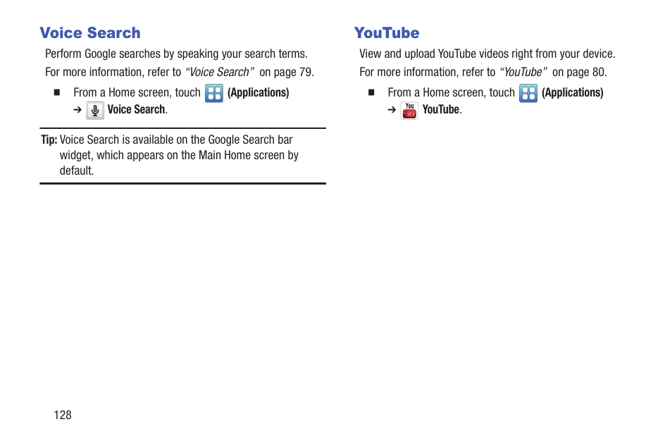 Voice search, Youtube, Voice search youtube | Samsung YP-GS1CB-XAA User Manual | Page 132 / 211
