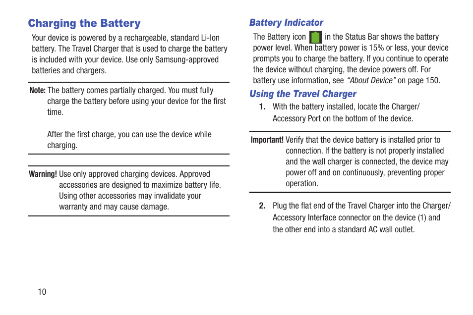 Charging the battery | Samsung YP-GS1CB-XAA User Manual | Page 14 / 211