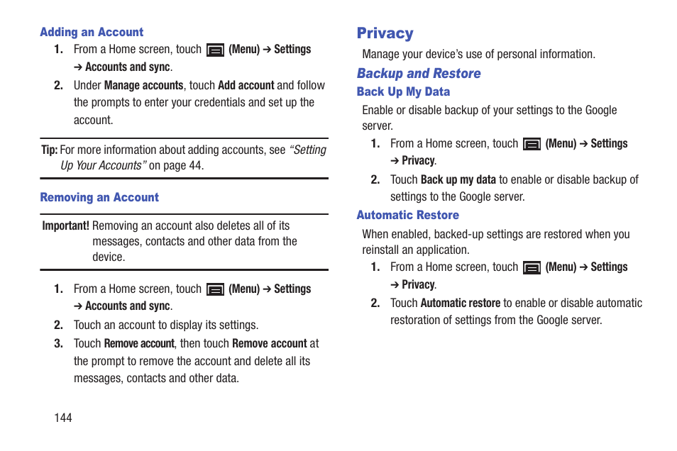 Privacy, For more information, refer to “privacy” on | Samsung YP-GS1CB-XAA User Manual | Page 148 / 211