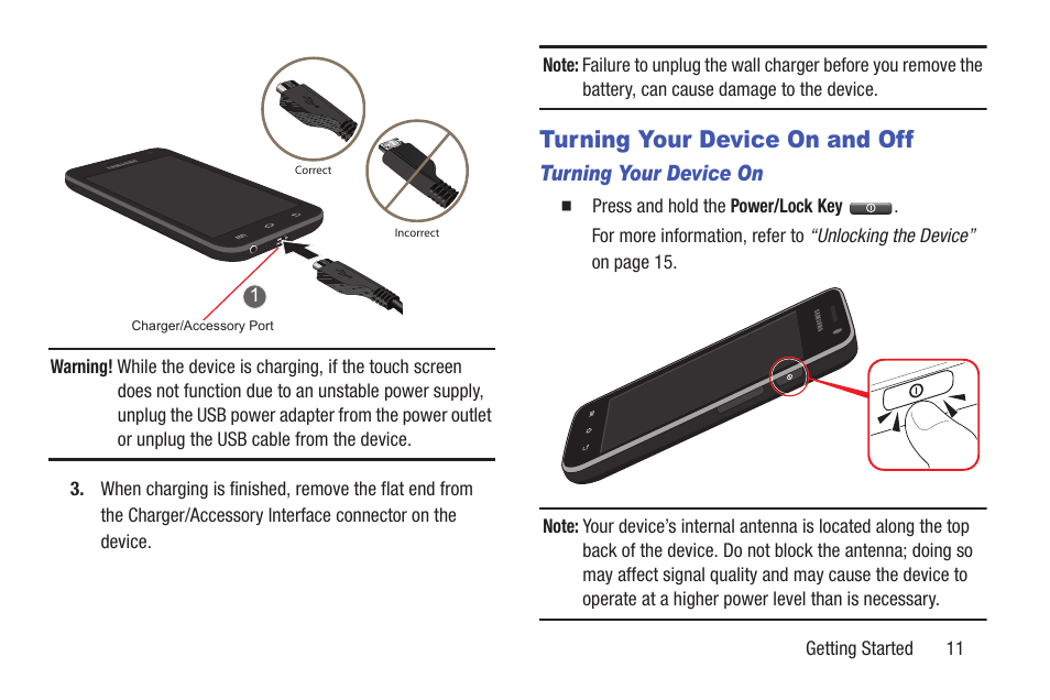 Turning your device on and off | Samsung YP-GS1CB-XAA User Manual | Page 15 / 211